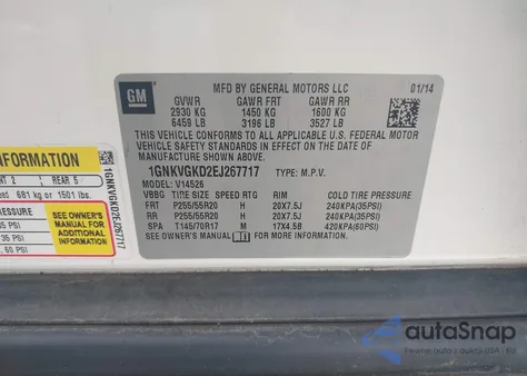 2014 Chevrolet Traverse 1Lt z USA, uszkodzony, nr VIN 1GNKVGKD2EJ267717